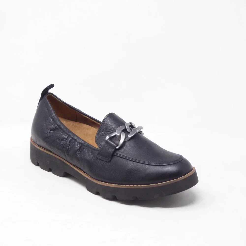 Vionic Women Loafers Black Cynthia Chain Link Lug Sole 8.5 Orthotic